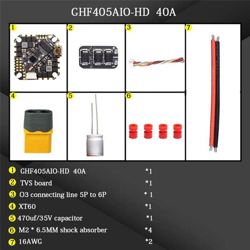 Fpv Drone Esc - ABTI-GHF405AIO-HD 40A AIOフライトコントローラー F405 F4内蔵OSD、BLHeli-S ESC、2-6S